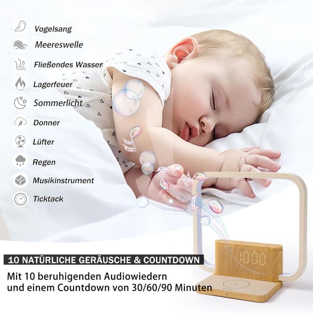 Detalle 2 de blonbar Wake-Up-Licht & Tischlampe mit Touch-Dimmung, Snooze und Qi-Ladefunktion (10-W Wireless Charger)