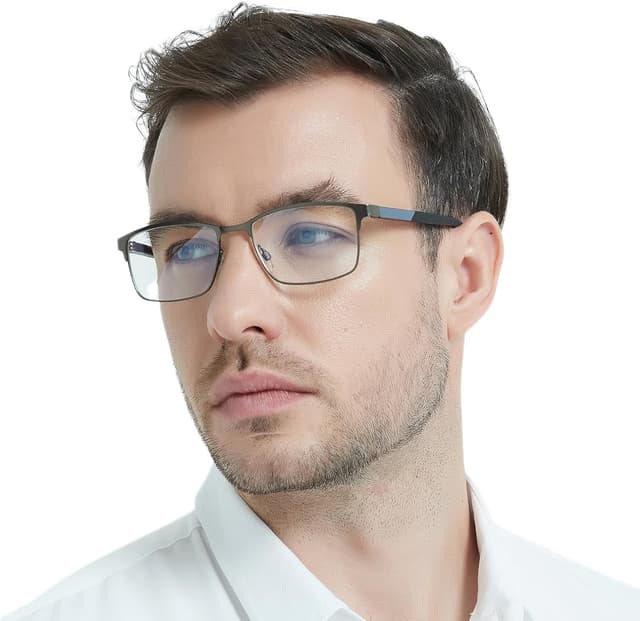 Detalle de DJOLENSA 3er-Pack Lesebrillen für Männer mit Blaulicht-Filter (Metallrahmen, Federscharnier) – Stärke +2.0