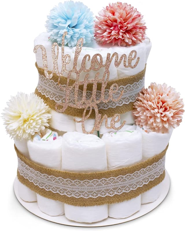 Detalle de MilaBoo® Vintage Windeltorte Neutral – Boho Windeln im 2‑stöckigen Set (26 Stück), Größe 2 (Medium)