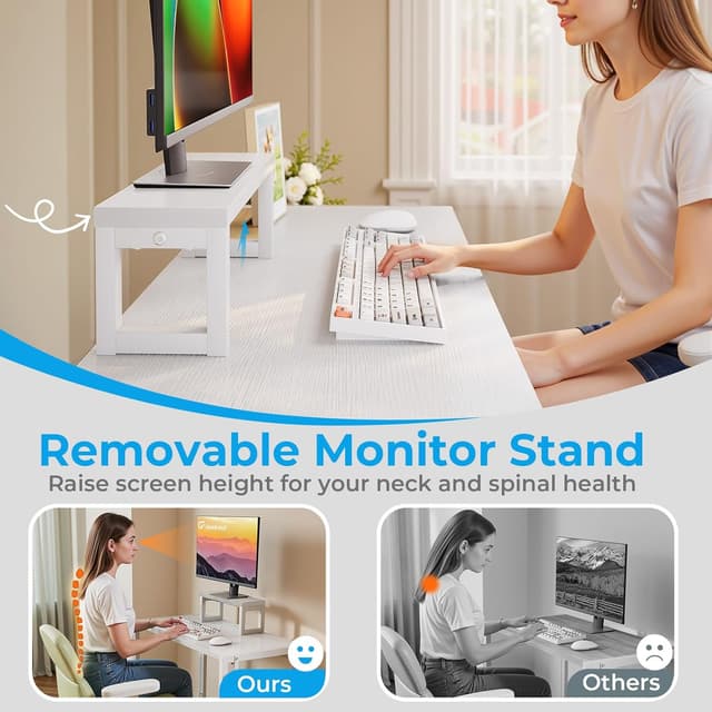 Thumbnail 6 de GreenForest Folding Desk with Monitor Shelf (80cm) — white, small foldable computer desk for home office