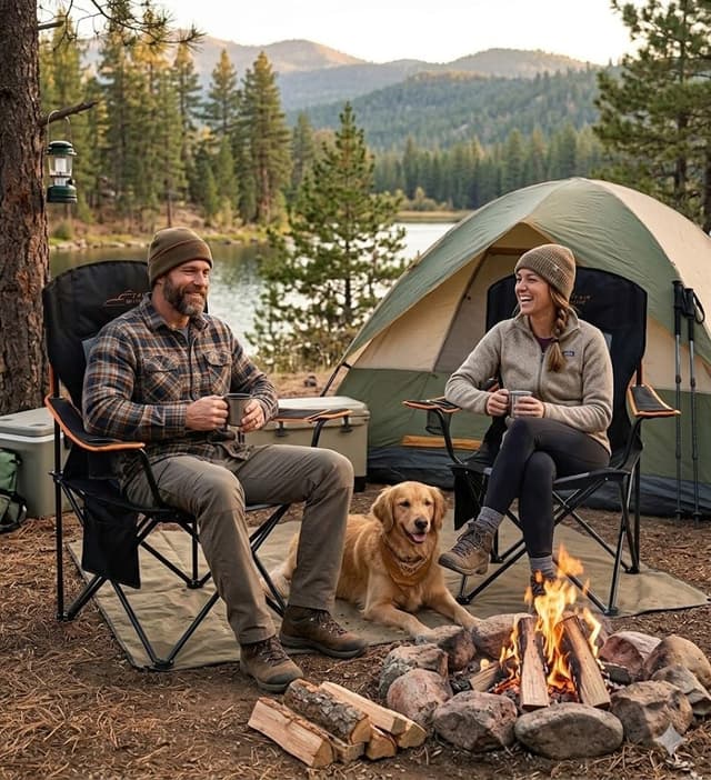 Detalle de FAIR WIND 2 Pack Fully Padded Camping Chairs (350LBS) with Cup Holder & Side Pocket