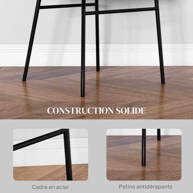 Detalle de HOMCOM lot de 2 chaises de salle à manger grises en tissu aspect lin et pieds en acier