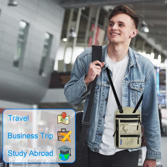 Thumbnail 6 de CORYIN Travel Neck Wallet Passport Holder with RFID Blocking and Waterproof Pouch – Light Grey