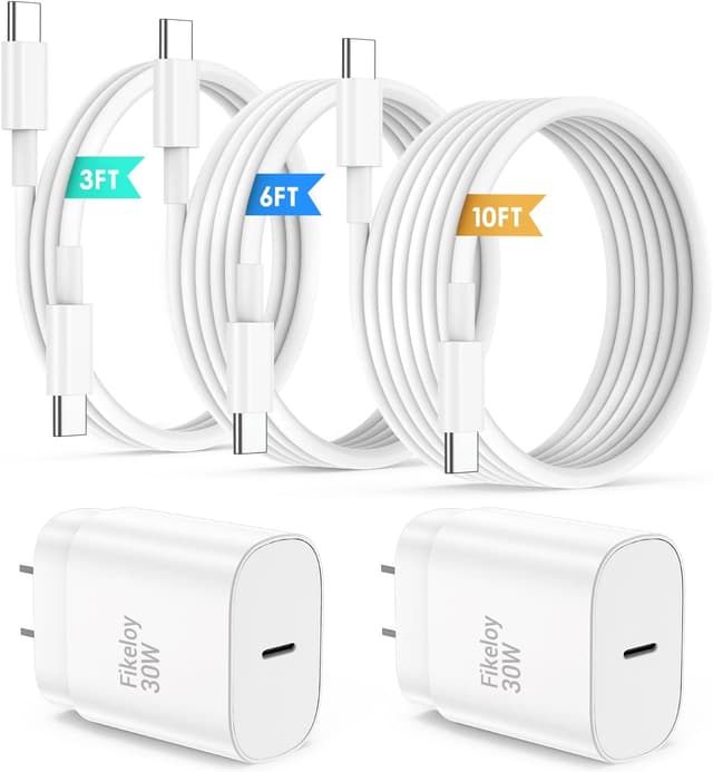 Detalle de Fikeloy iPhone 17/16 Pro Max Fast Charging USB-C Charger (30W) with Long Cable