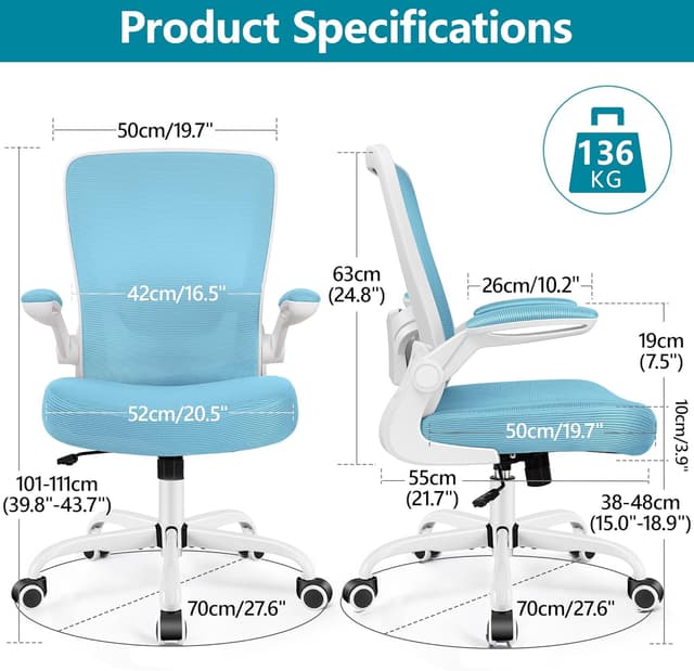 Detalle de FelixKing Office Chair (Ergonomic Mesh Desk Chair) with Adjustable Lumbar Support and Flip-up Armrests