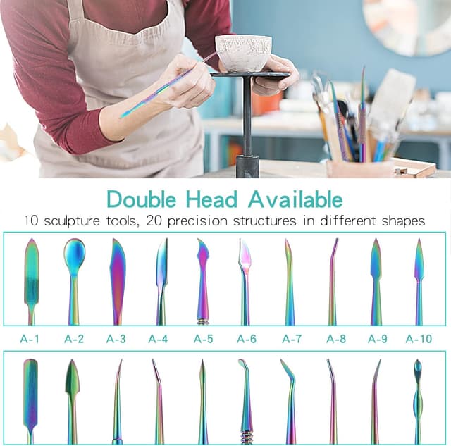 Detalle 2 de Coolty 10PCS Clay Wax Carver Tools double-ended stainless steel kit with carry case