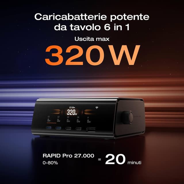 Detalle de EF ECOFLOW Caricabatterie da tavolo EcoFlow RAPID Pro 320 W, 5 porte + power bank, GaN
