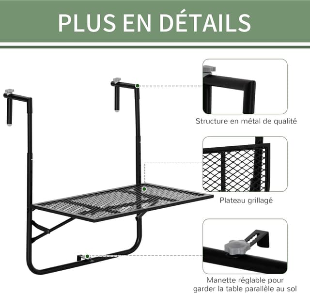Thumbnail 5 de Outsunny Table de Balcon Suspendue