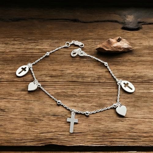 Detalle de WORLD GOBLINS Pulsera Religiosa de Plata 925, hecha a mano (ajustable)