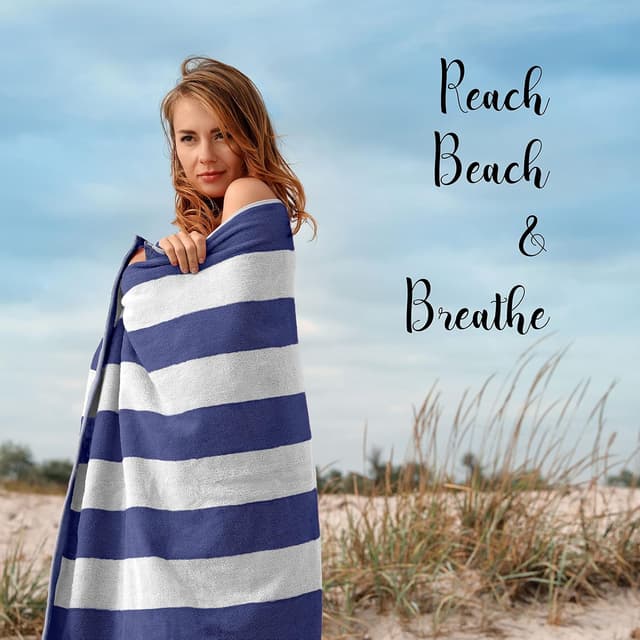Detalle de SweetNeedle 100% cotton terry beach towels (2-pack) – Royal Blue & White cabana stripe, 100 x 150 cm