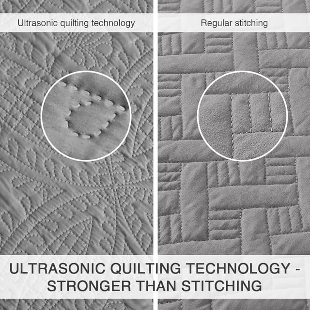 Detalle de Love’s cabin Quilts for Queen Bed (Grey) Coin Pattern 3-Piece Set: 1 Quilt + 2 Pillow Shams