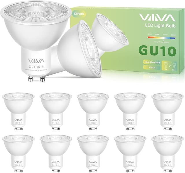 Detalle de VIIIVA GU10 LED Bulbs Cool White 7W (12 Pack) – 6000K, 38° beam, non-dimmable