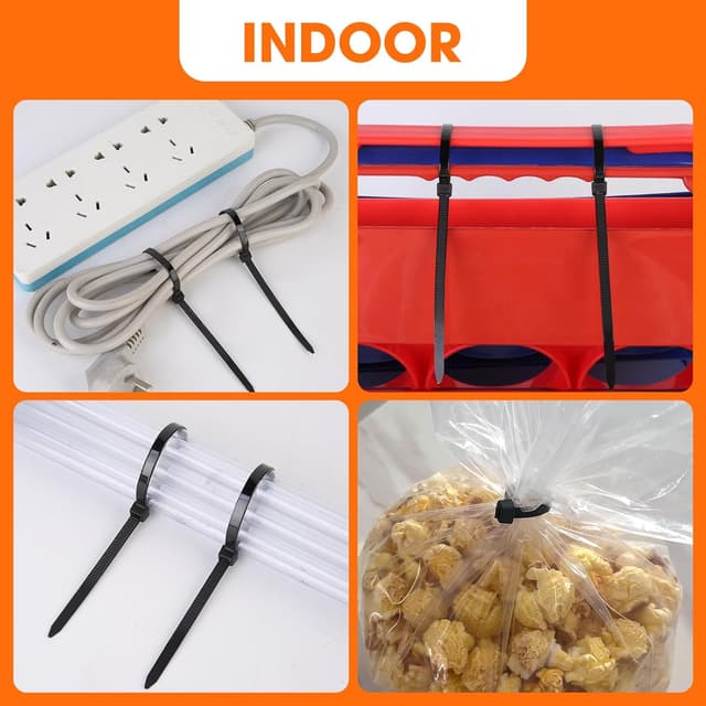 Detalle de Amyu 6-Inch Black Cable Ties (1000 Pack) 150mm Nylon Zip Ties, 40lb UV-Resistant