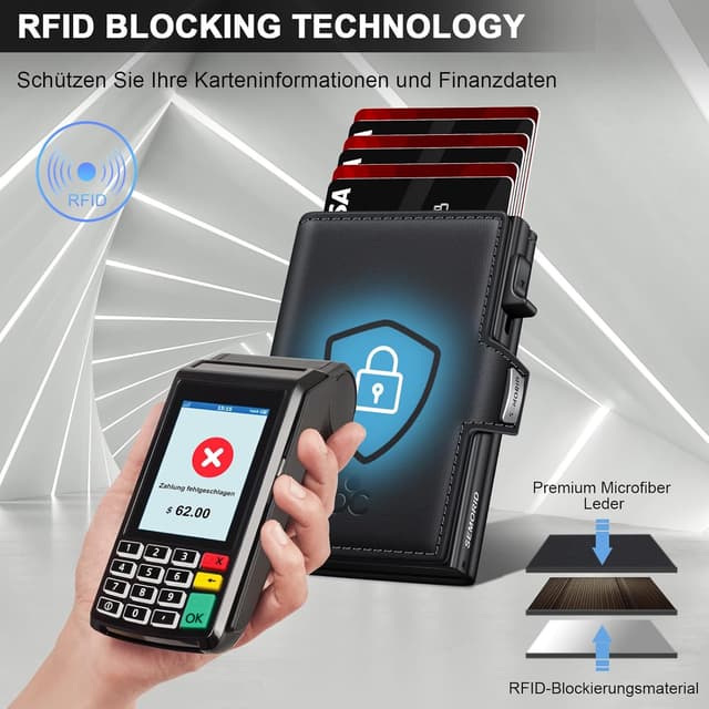 Detalle de Herren-Geldbörse mit Pop-up & RFID-Schutz: Slim Wallet aus 6061-Aluminium (Schwarz)