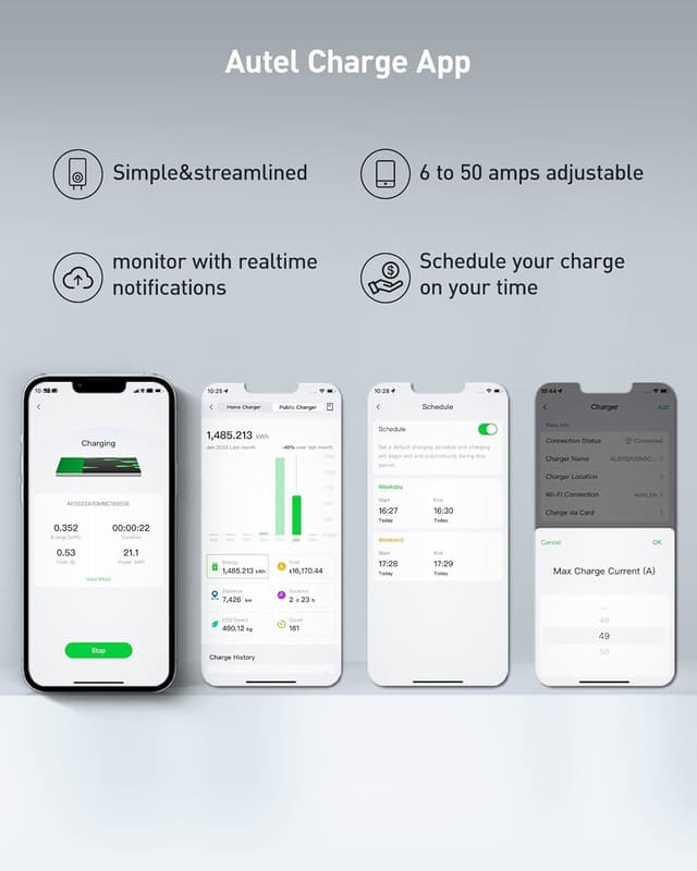 Detalle de Autel MaxiCharger Level 2 EV Charger (up to 50Amp, 240V) with J1772, Wi‑Fi/Bluetooth, Hardwired 25‑Foot Cable