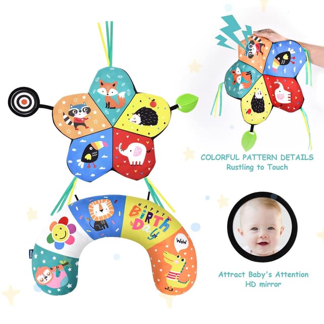 Detalle de Aolso Baby Bauchkissen mit Spiegel & abnehmbarem Teil (Schwarz-Weiß) – Sensorik-Spielzeug für die Bauchlage