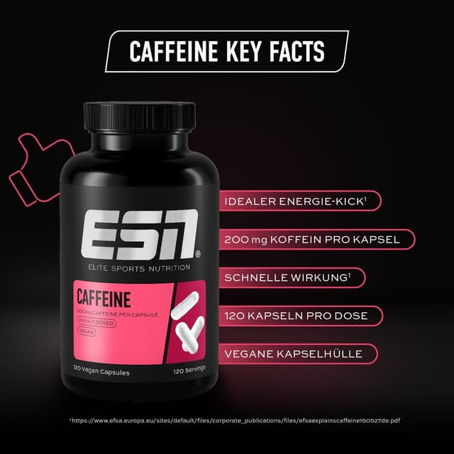 Detalle de ESN Caffeine Caps – 120 Koffein-Kapseln mit 200 mg pro Tagesportion (vegan, Made in Germany)