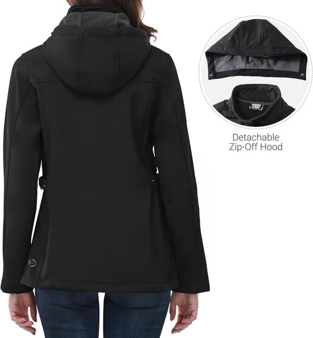 Detalle de Outdoor Ventures Damen Softshelljacke kurz gefüttert – wasserdicht, winddicht mit abnehmbarer Kapuze