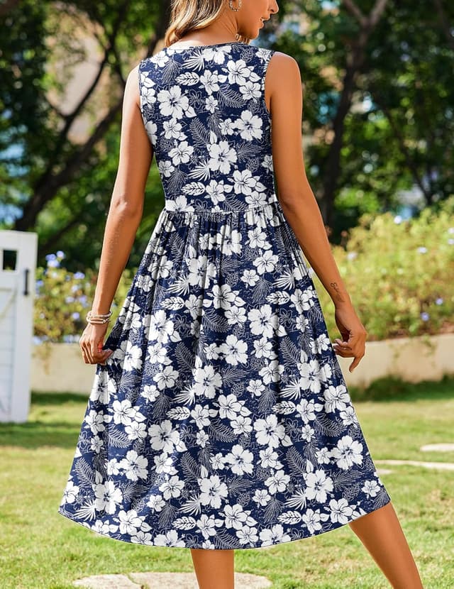 Detalle de Robe longue d’été Zeagoo sans manches, évasée et ajustée à la taille avec poches