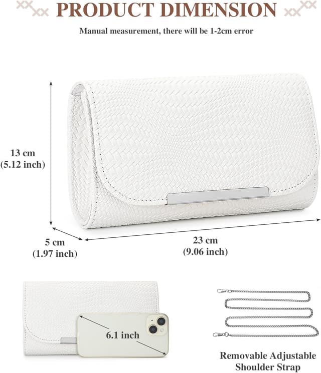 Detalle 2 de BAIGIO Sac de soirée pour femme en cuir PU tressé ondulé (clutch de mariage, fête)