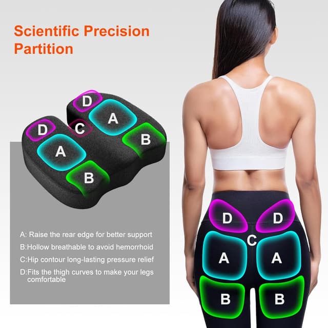 Detalle 2 de inaepeak Coussin en mousse à mémoire de forme épaisse et respirante pour chaise de bureau, gris foncé