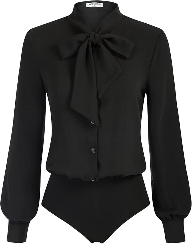 Detalle de Kate Kasin Bow Tie Neck Bodysuit Blouse