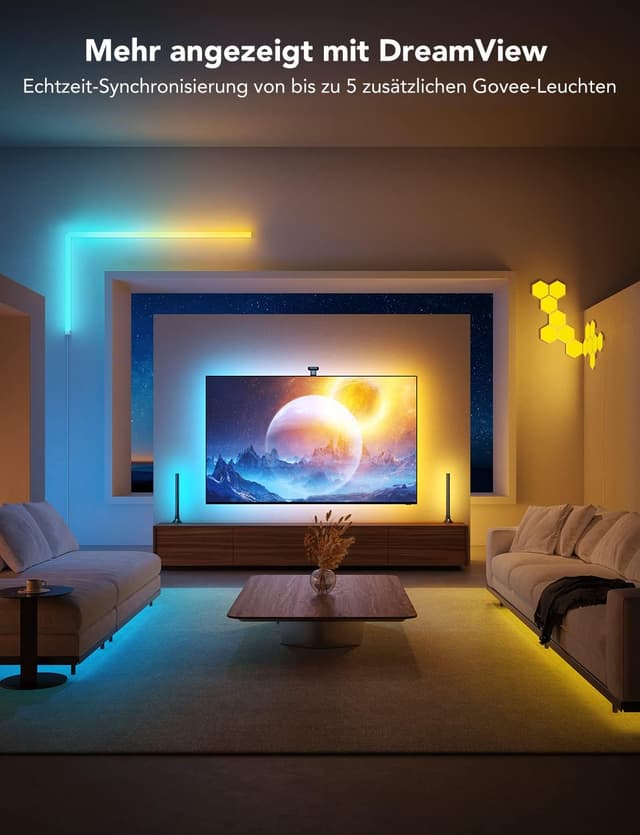 Detalle de Govee Envisual TV Hintergrundbeleuchtung T2 mit Dual-Kamera für 75–85 Zoll, RGBIC WiFi LED Strip (Alexa & Google Assistant)