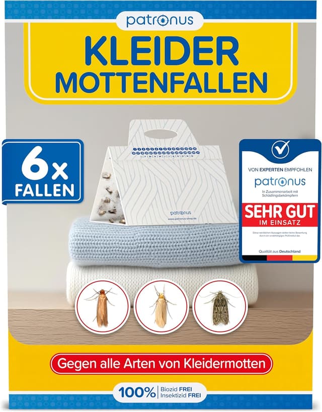 Detalle de Patronus Kleidermottenfalle (6 Stück) – geruchlose Pheromon-Klebefallen für den Schrank