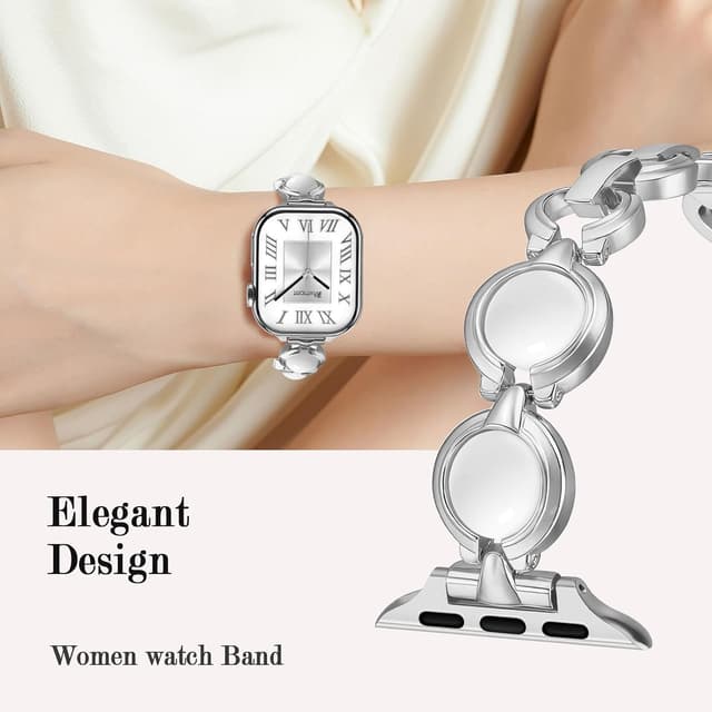 Detalle de Sixmoat Slim Strap (Silver) for Apple Watch 38mm–42mm – women’s dressy metal bracelet