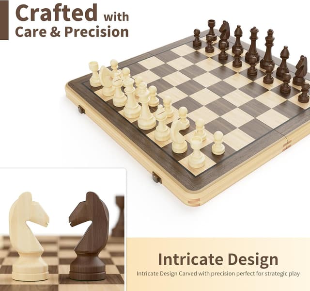 Detalle 2 de 38 cm Holz Klapp-Schach- und Dame-Set