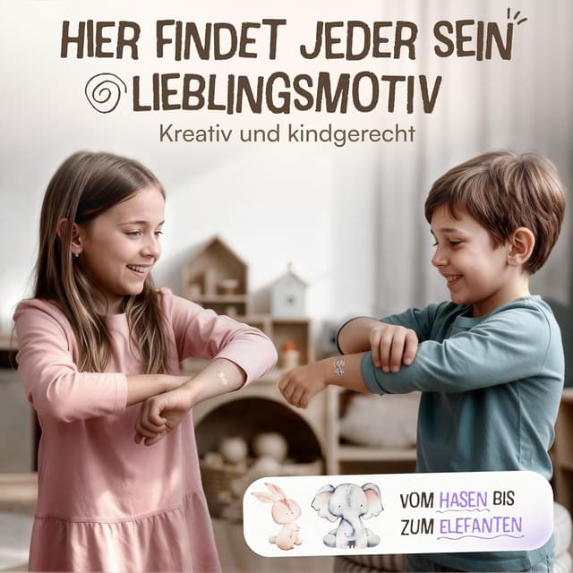Detalle 2 de Lunablu 120 hautfreundliche Kinder Tattoos (dermatologisch zertifiziert) – bunte Tier-Motive, Made in Germany