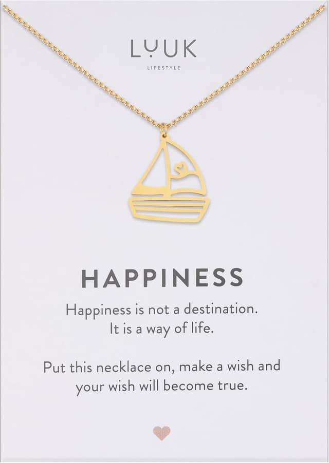 Detalle de LUUK LIFESTYLE collana con ciondolo “veliero” in acciaio inox, 50 cm con carta Happiness
