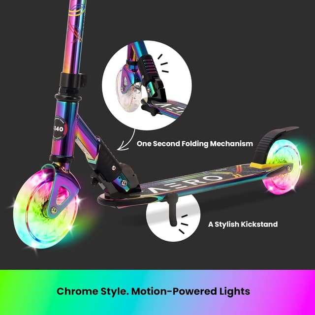 Detalle de Aero Chrome Kids Kick Scooter (Ages 5–8) with Dynamic Lights, Hand Brake & Height-Adjustable Foldable Frame