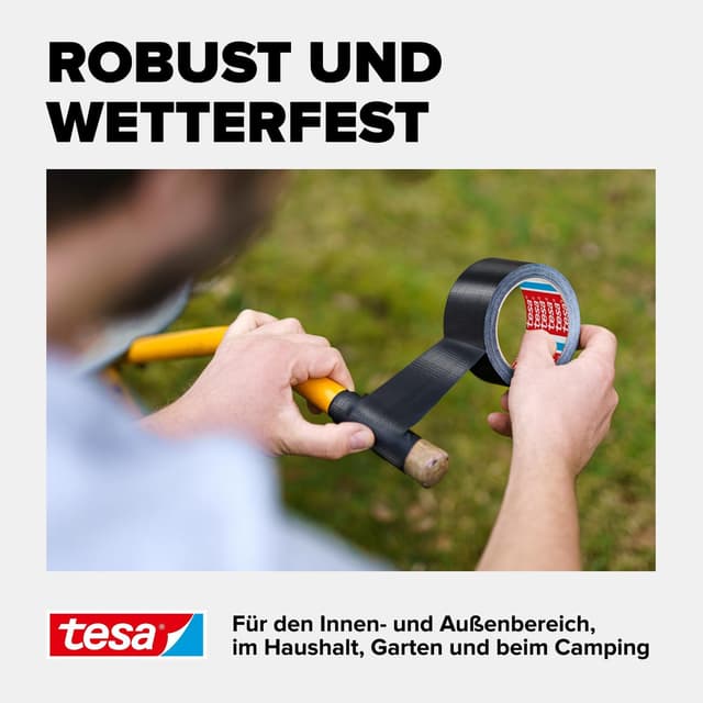 Detalle de tesa extra Power Universal Gewebeband (schwarz) – gewebeverstärktes Ductape zum Reparieren, Befestigen & Abdichten, 25 m x 50 mm