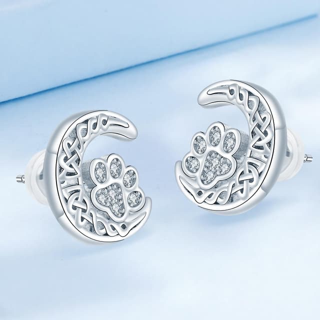 Detalle de Boucles d’oreilles Arrebol en argent sterling 925 avec zirconium (lune celtique), 12 x 13 mm