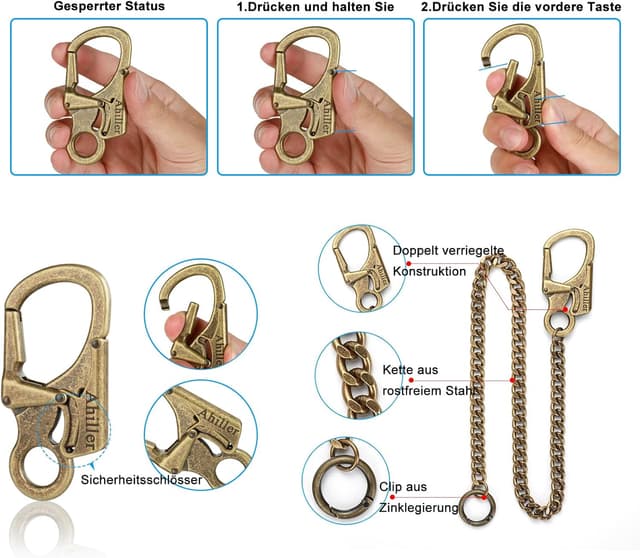 Detalle de Chaîne de portefeuille pour homme Ahiller avec mousqueton en alliage et chaîne en acier inoxydable (gris acier)