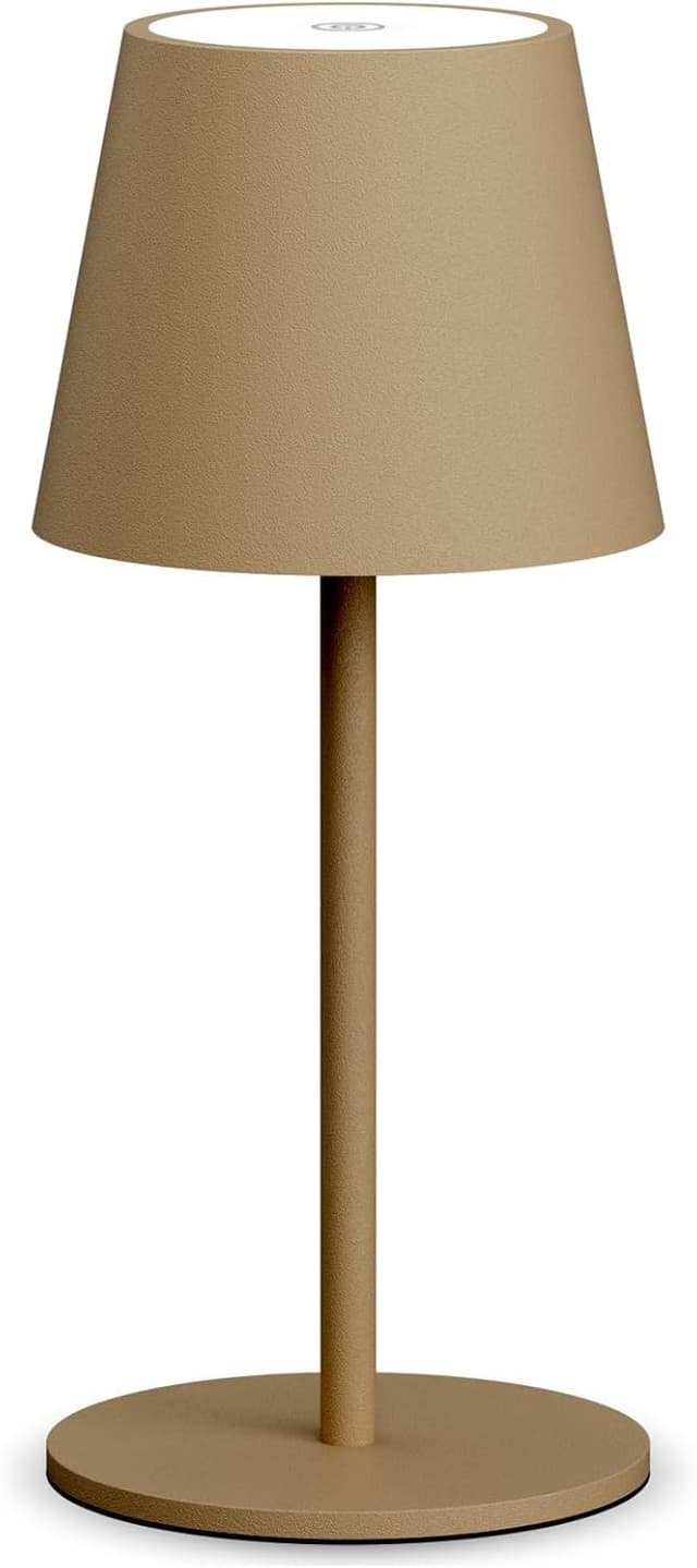 Detalle de Lundwa dimmbare LED Akku-Tischleuchte 26 cm mit 5.000-mAh-Akku (IP54, 3 W, 3000 K) – Khaki, 1 Stück