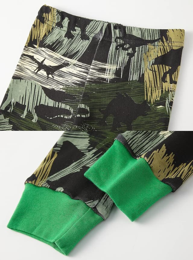 Detalle de SOIBEEN Jungen-Pyjama-Set mit Dinosauriern (4-teilig) aus Baumwolle, Langarm – für 1 bis 12 Jahre