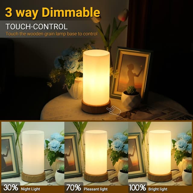 Detalle 2 de HSLighting Touch Glass Bedside Lamp 3-way dimmable