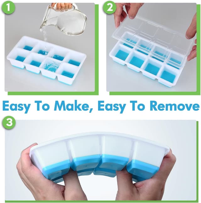 Detalle de JRISBO Large Ice Cube Moulds (4.5cm square) with Lids — set of 2 silicone trays