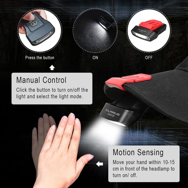 Detalle de Klarus HC3 Clip Rechargeable : lampe frontale mains libres à capuchon, lot de 2