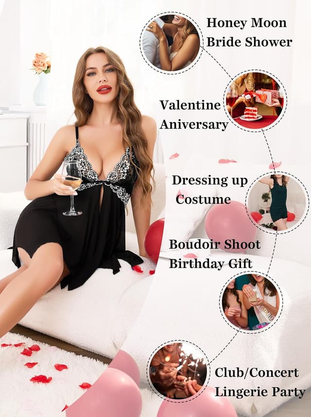 Detalle de Wikoan Nuisette femme en dentelle avec bretelles réglables et string (S à XXL)