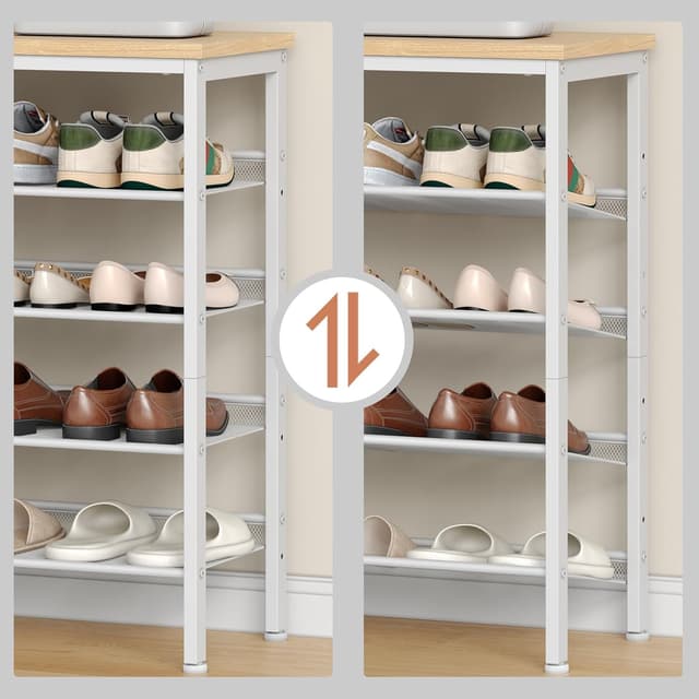 Detalle de HOOBRO Étagère à chaussures EWN12XJ01 (5 niveaux) pour 16 à 20 paires, maille métallique réglable