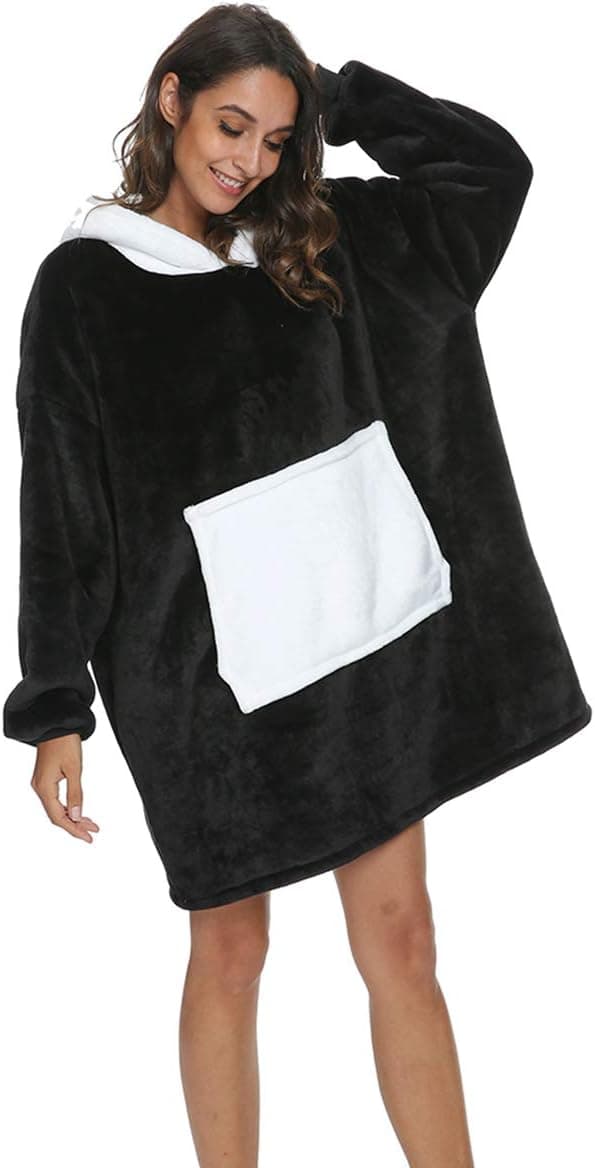 Detalle 2 de Chuangminghangqi Übergroßes Hoodie-Decken-Sweatshirt aus Flanell & Fleece – warme Plüsch-Taschen-Decke mit Kapuze