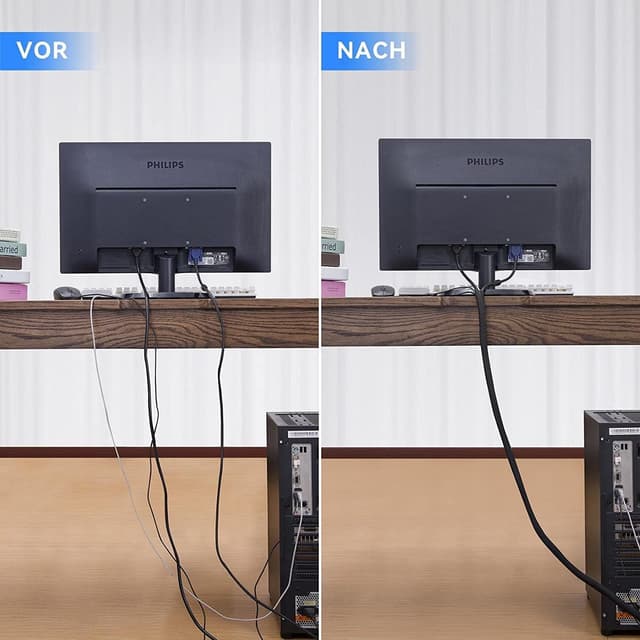 Detalle de AGPTEK 10 mm Kabelschlauch (6,1 m) mit selbstschließendem Kabelkanal für Ordnung am Schreibtisch