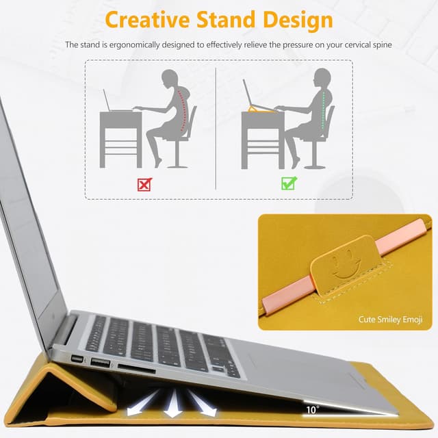 Detalle de HYZUO 13-Zoll Laptop-Hülle mit Ständer & Magnetverschluss – Olivgelb (Smiley)