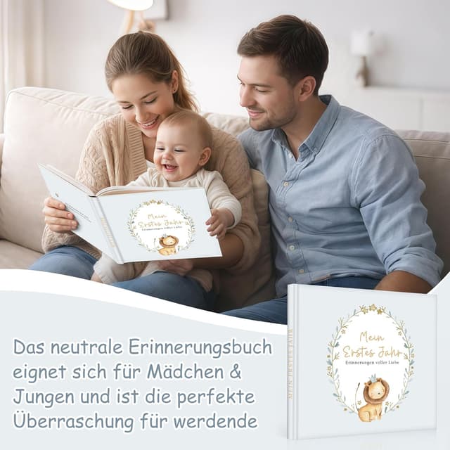 Detalle de Mein erstes Jahr Baby Babyalbum zum Selbstgestalten mit 84 Seiten & Stickern – Erinnerungsbuch für Geburt und Babyparty