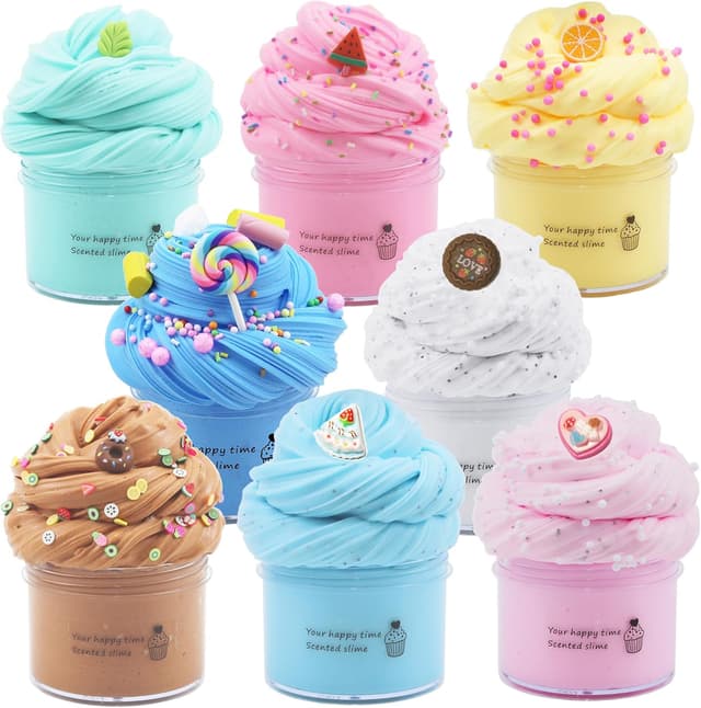 Detalle de 8 Pack Butter Slime Kit for Kids: Stretchy, Non-Sticky DIY Slime Party Favors