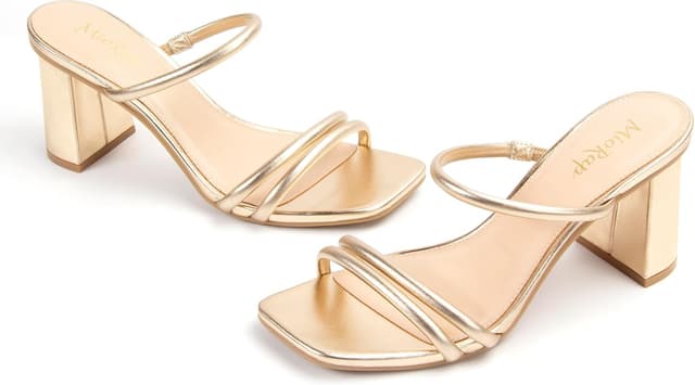 Detalle 2 de Miorap Square Open Toe Heels: Strappy Square-Toe Block Heeled Sandals for Women