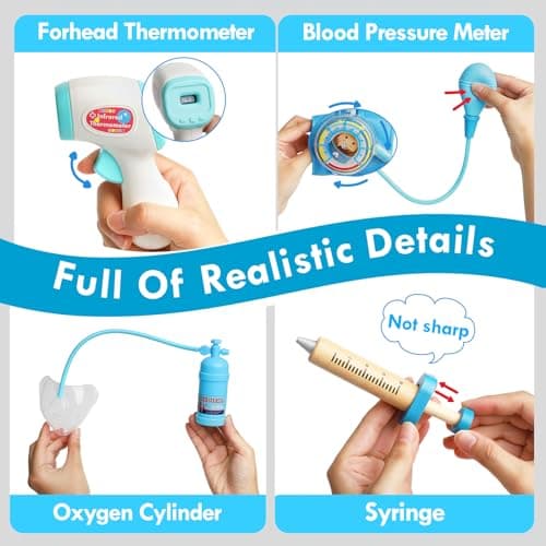 Detalle de Lehoo Castle Maletín Médico para juego de rol (Doctoras y Doctores) con 36 piezas, niños desde 3 años